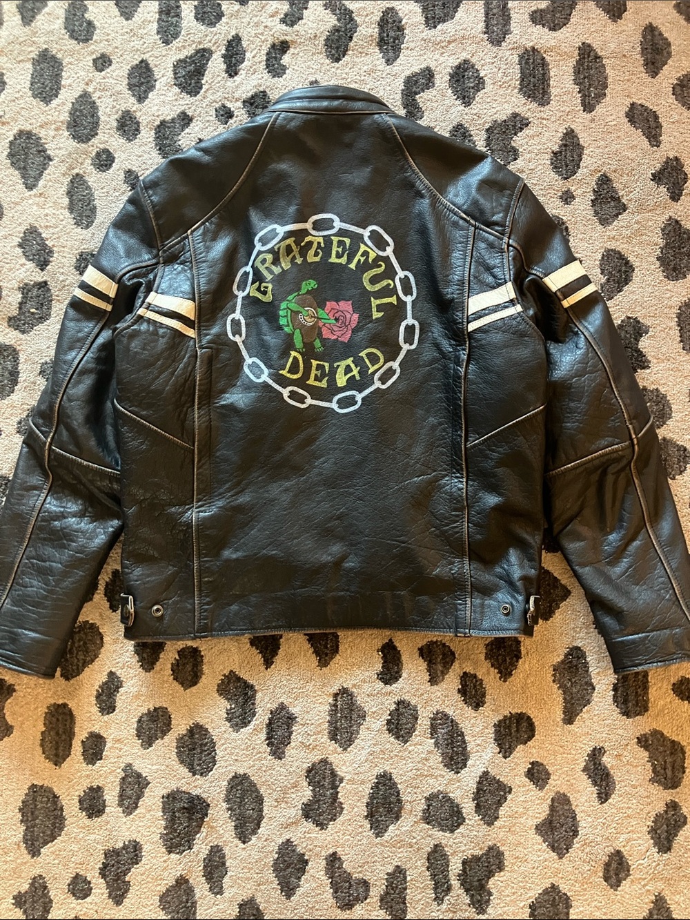 Men's Vintage River Road Leather Motorcycle Jacket -Custom Grateful Dead Artwork